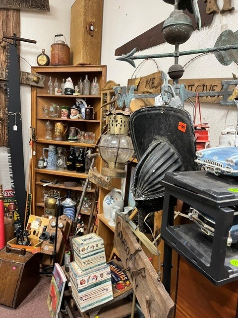 Rustic tools, lanterns, and Americana