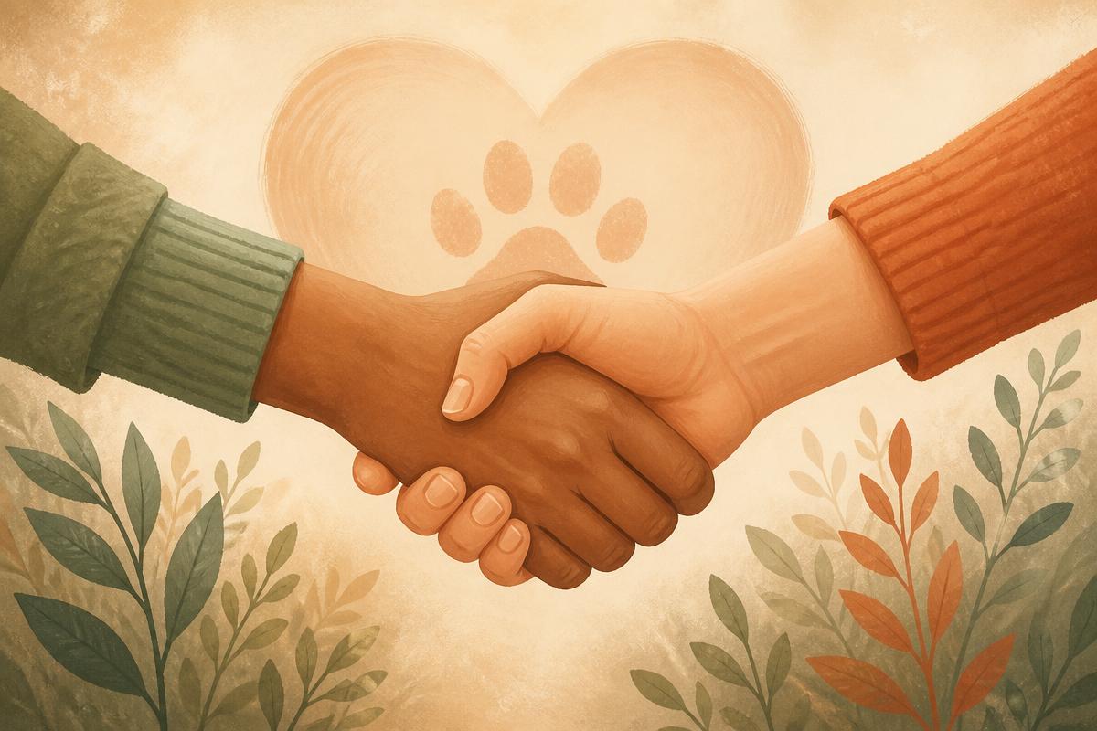 Two hands shaking, symbolizing the partnership between RAIN Rescue and community organizations
